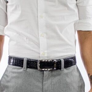 EUC Mens Nextbelt adjustable ratchet Alligator belt black leather